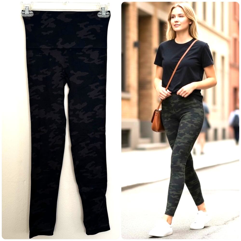 SPANX Look At Me Now Seamless Leggings in a Green Camo Pattern